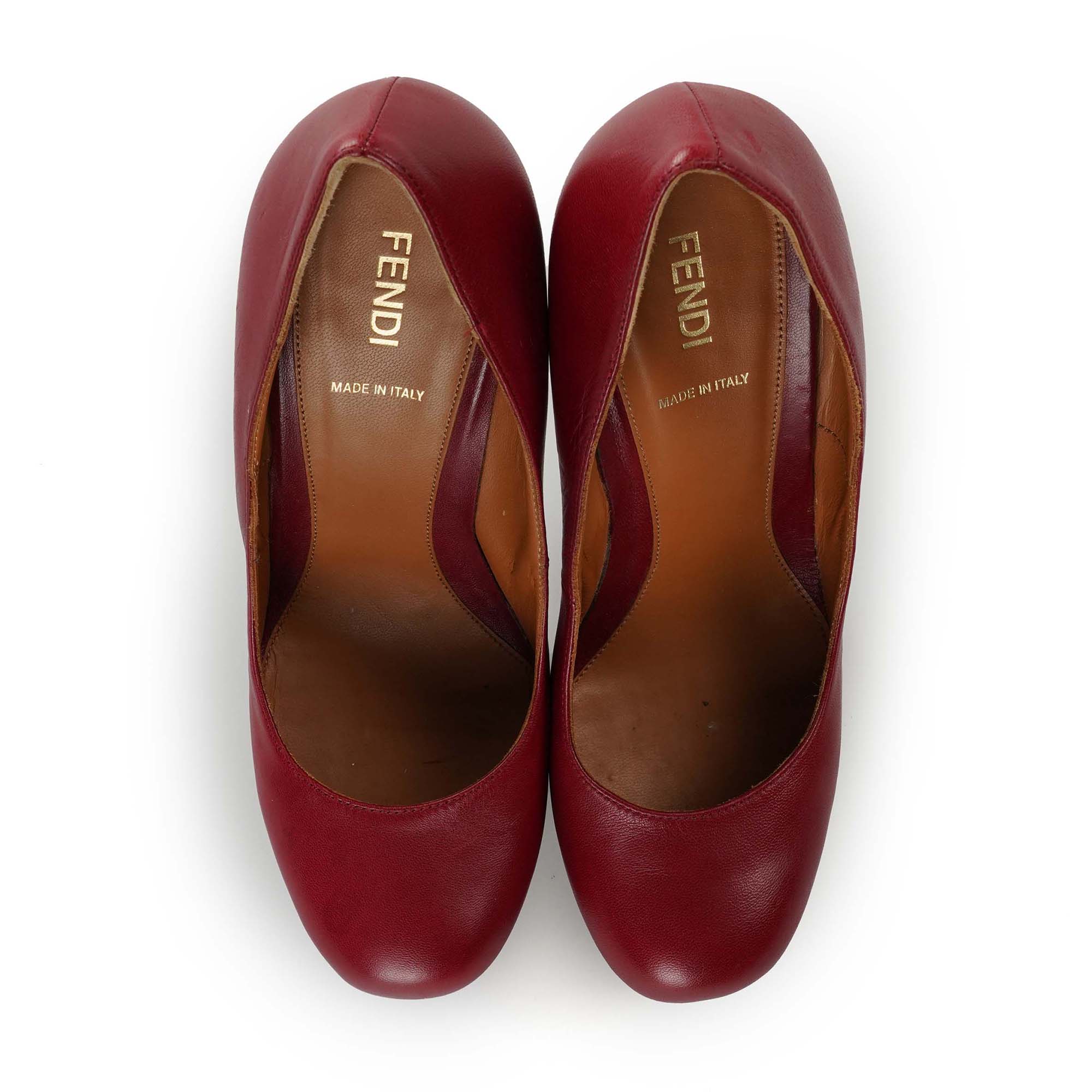 Fendi - Bordeaux Leather Fendista Platform Pumps 